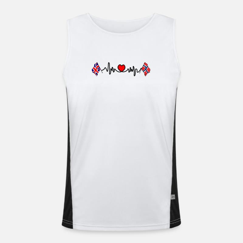 Cardio heart Drapeau Angleterre, drapeau Norvège Débardeur respirant contrasté Homme 