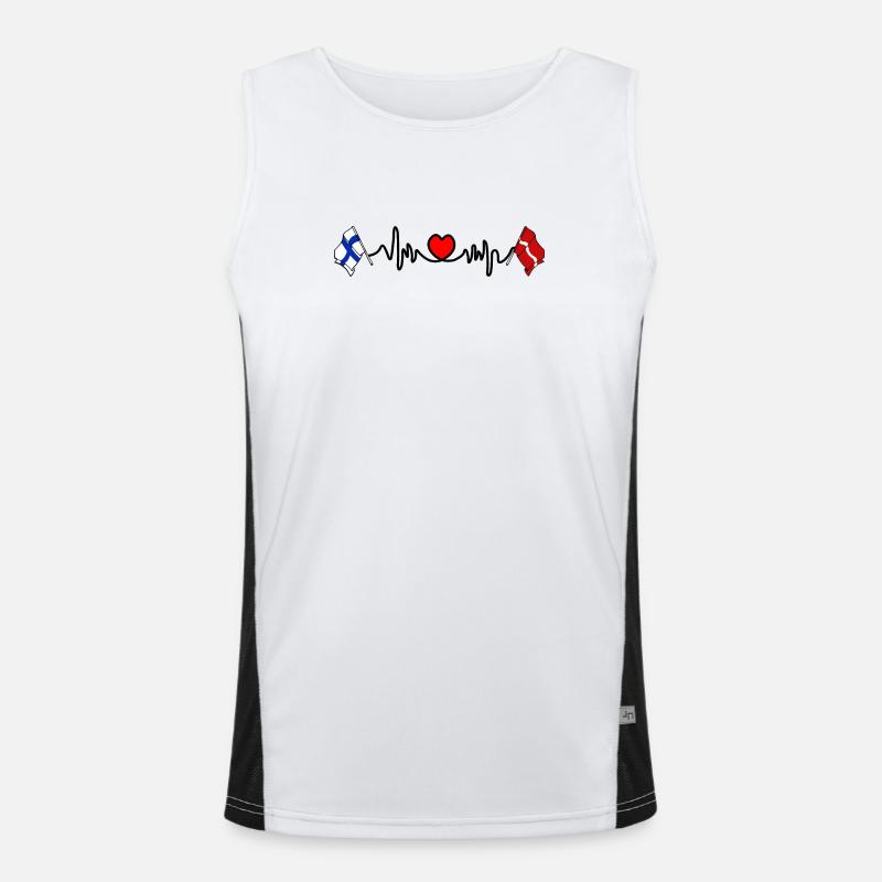 Cardio heart Drapeau Finlande, drapeau Lettonie Débardeur respirant contrasté Homme 