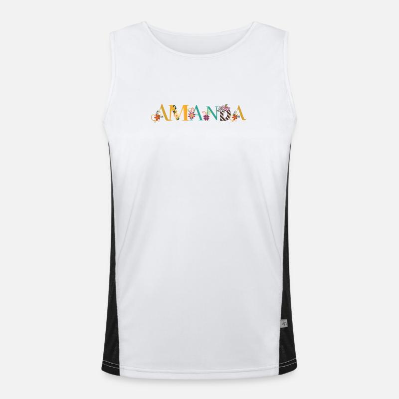 AMANDA Name Art With Flowers Embroidered Men's Functional Contrast Tank Top 