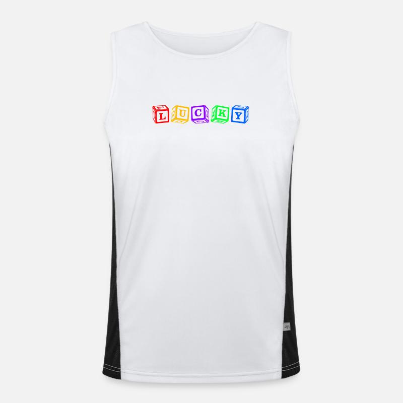 Lucky – Colorful 3D Cube Letter Design Men's Functional Contrast Tank Top 