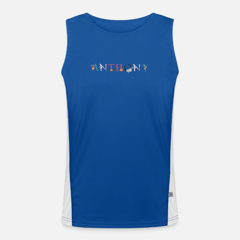 ANTHONY Name Art With Flowers Embroidered Men's Functional Contrast Tank Top 