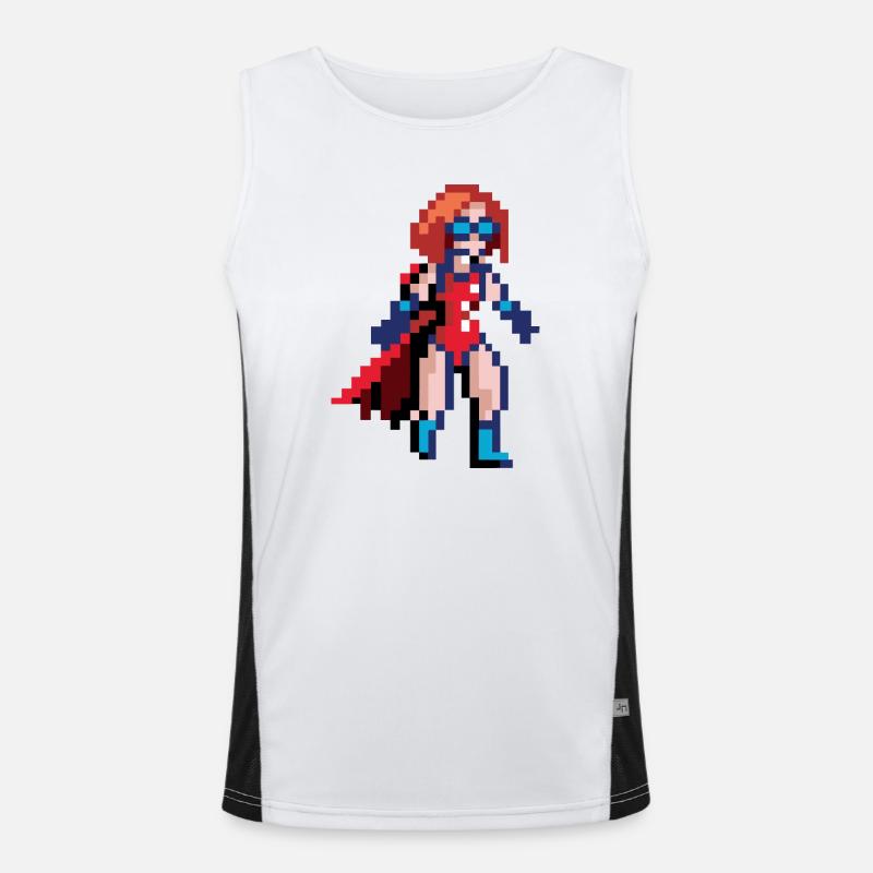 Pixel Superheldin – Fliegende Heldin mit blauer Brille Funktionelles Kontrast-Tank Top für Männer 