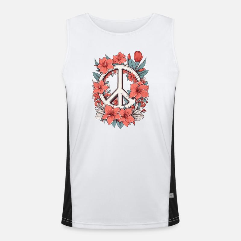 Friedenszeichen mit Blumen Funktionelles Kontrast-Tank Top für Männer 