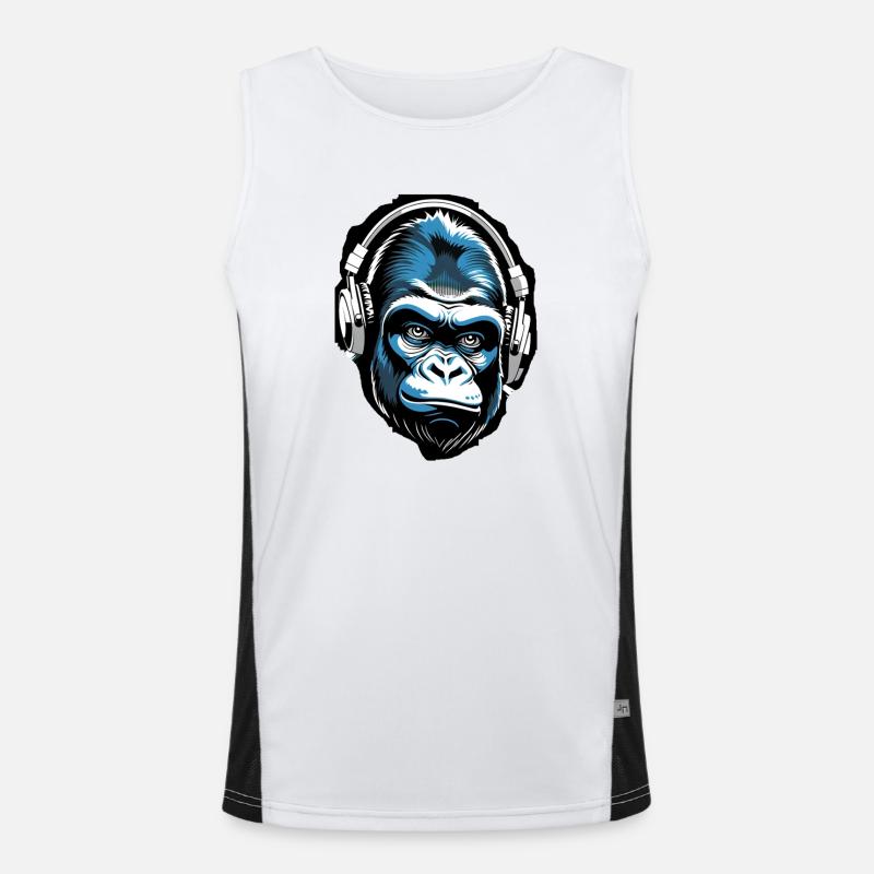Musik Affe Gorilla mit Kopfhoerer als Geschenkidee Funktionelles Kontrast-Tank Top für Männer 