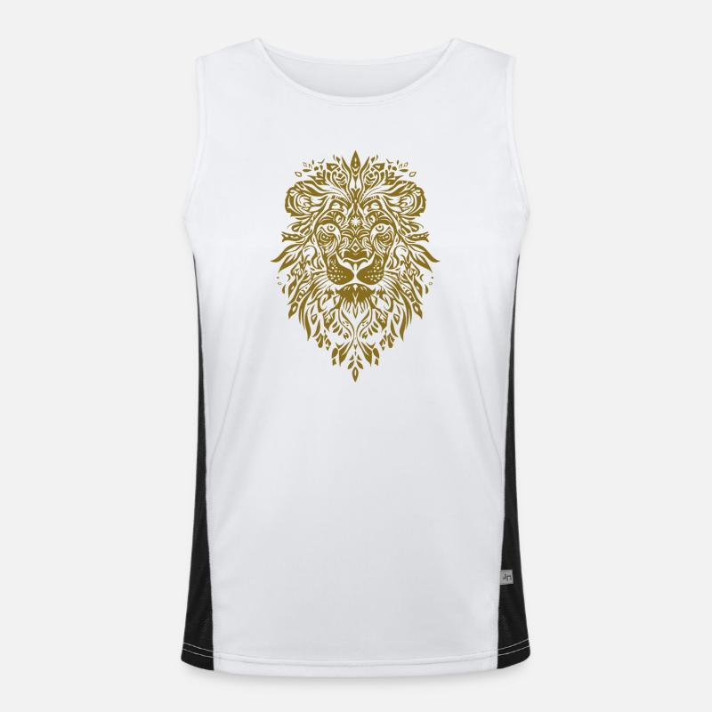 Lion head with leaf pattern in gold Men's Functional Contrast Tank Top 