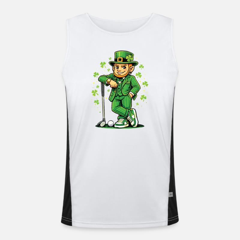 Leprechaun Playing Golf St Pats Men's Functional Contrast Tank Top 