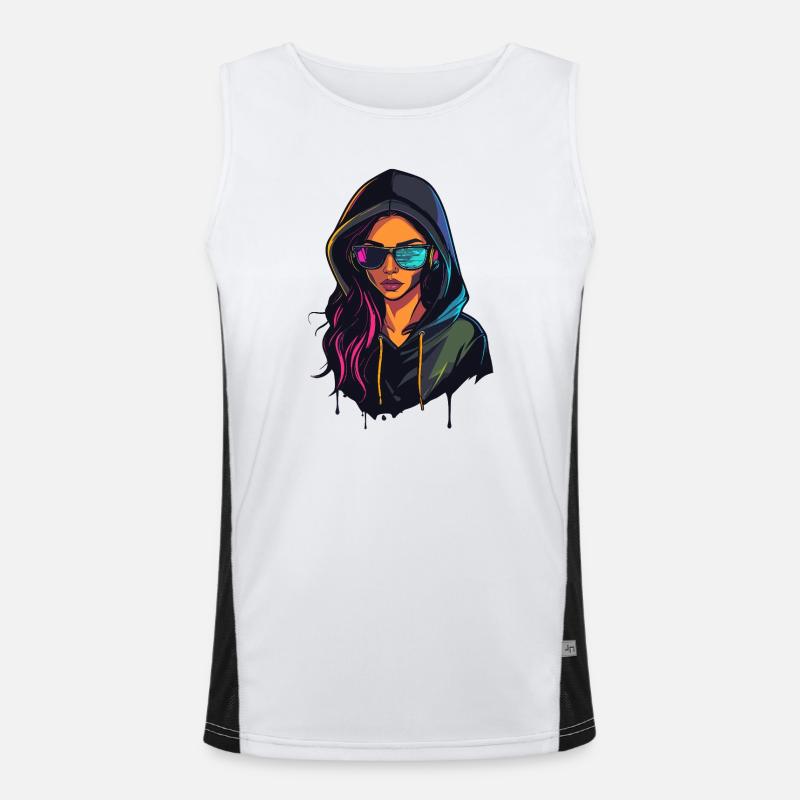 Hacker Programmer Developer Woman Portrait - Men's Functional Contrast Tank Top  - white/black