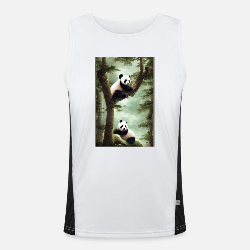 baby panda bear playing in forest ukiyo e style Funktionelles Kontrast-Tank Top für Männer 
