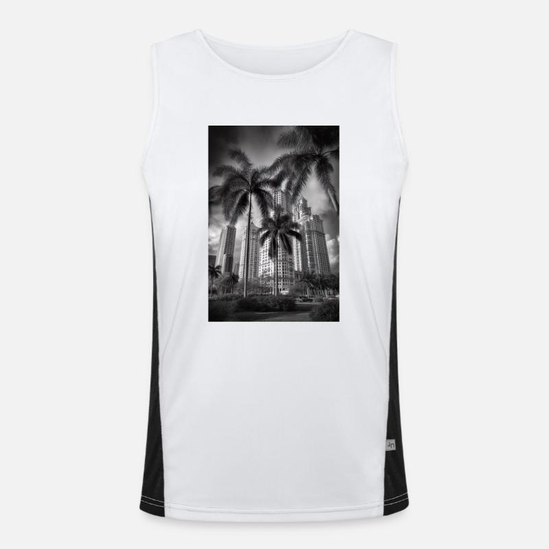 Black & White Beach Palm Trees Summer Vintage Miami Men's Functional Contrast Tank Top 