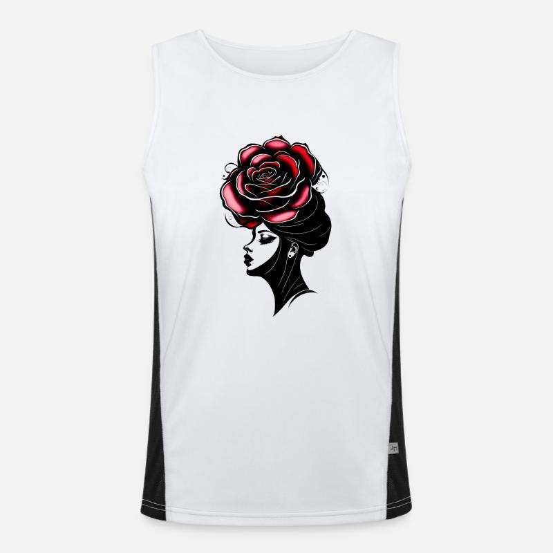 Kvinde Line Art, Moderne Blomster Kvinde - Funktionel kontrast tanktop til herrer  - hvid/sort