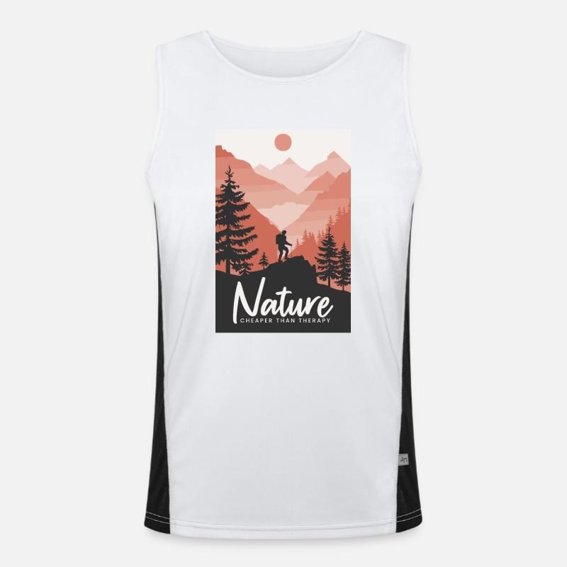 Nature Is Cheaper Than Therapy Mountains Hiking Men's Functional Contrast Tank Top 