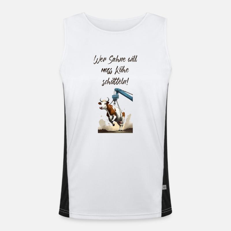 Pun ambiguous Wer Sahne will muss Kühe schütteln Men's Functional Contrast Tank Top 