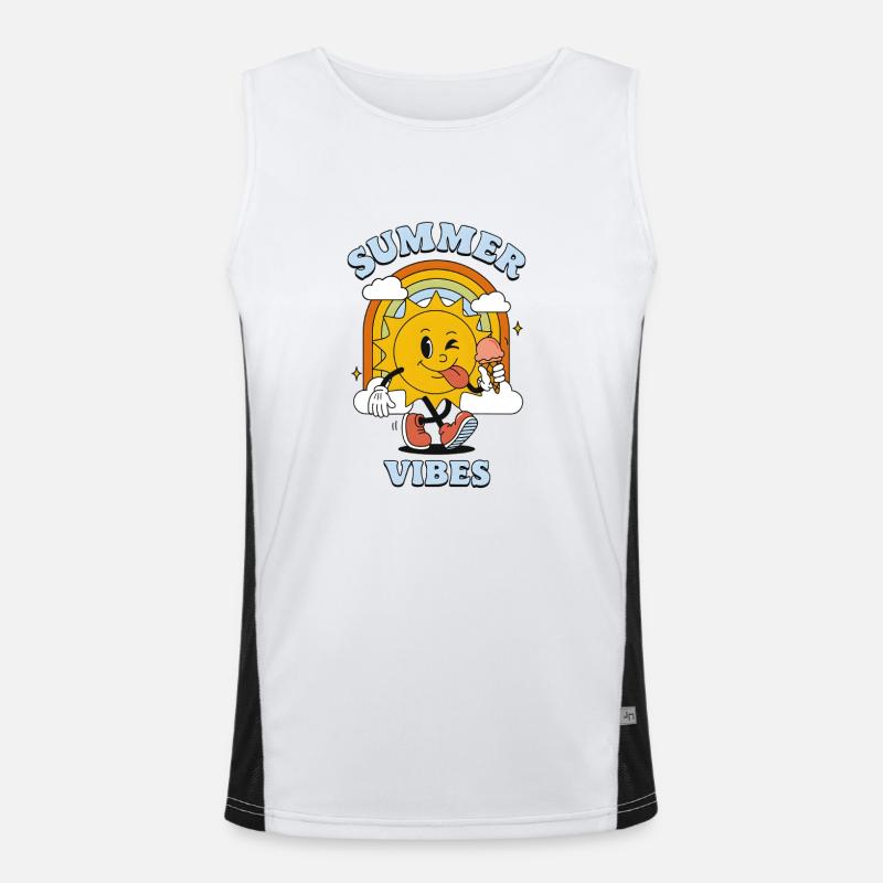 Summer Vibes Cartoon – Sonne mit Eis & Retro-Regen Funktionelles Kontrast-Tank Top für Männer 