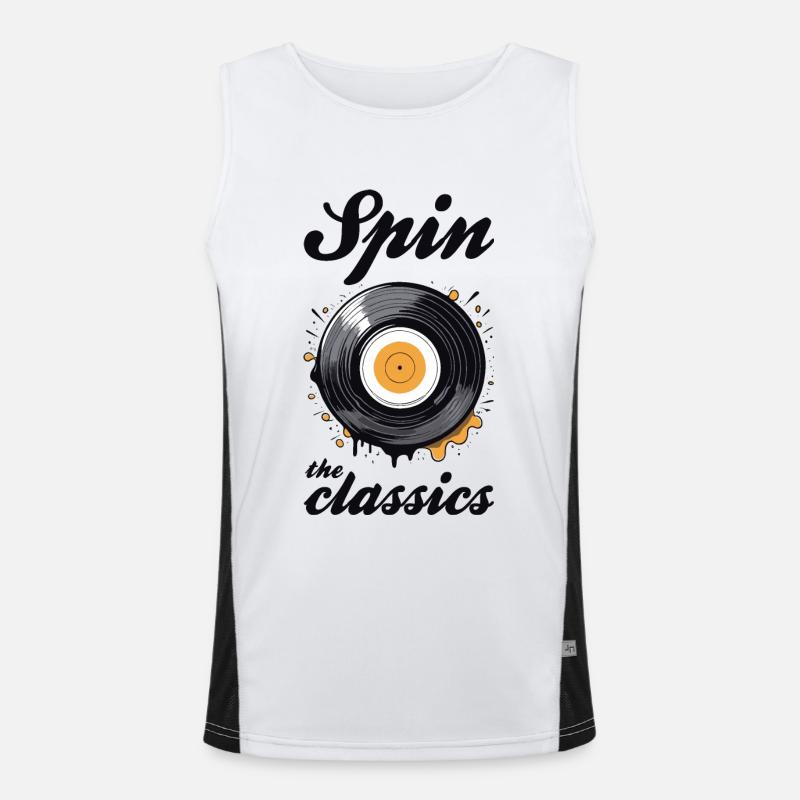 Spin the classics. Vinyl disk graphic. Men's Functional Contrast Tank Top 