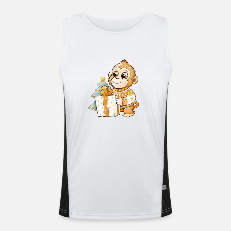 Cute monkey unwrapping gift - Men's Functional Contrast Tank Top  - white/black