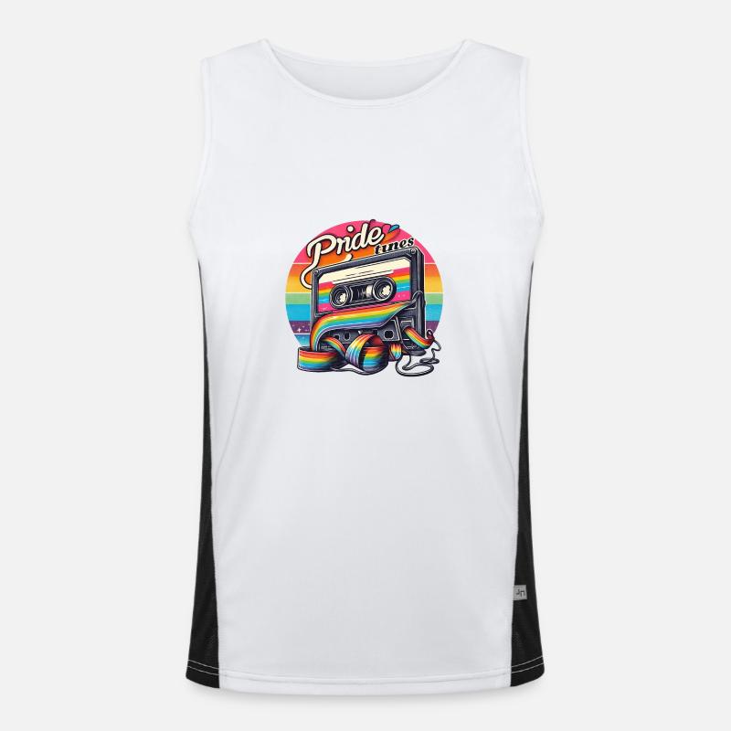 Pride Tunes Retro Rainbow Cassette Design Funktionelles Kontrast-Tank Top für Männer 