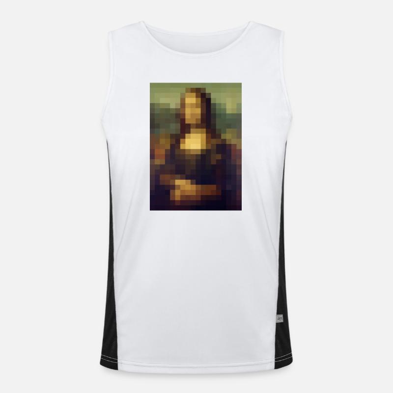 Mona Lisa 8-Bit Pixel Gemälde Leonardo da Vinci Funktionelles Kontrast-Tank Top für Männer 