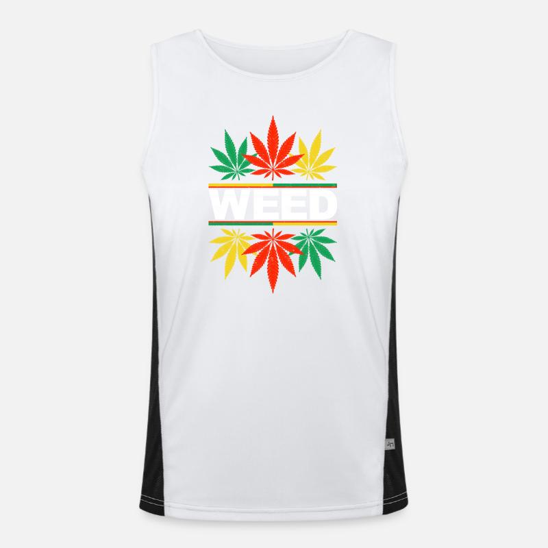 Vibrant Cannabis Leaf Pattern Design - Men's Functional Contrast Tank Top  - white/black
