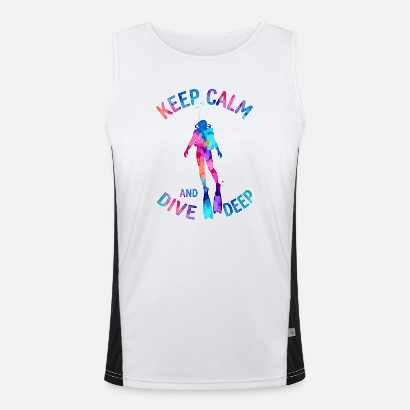 Keep Calm Dive Deep Bunter Taucher Funktionelles Kontrast-Tank Top für Männer 