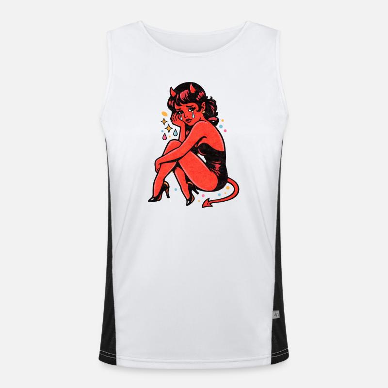 Crimson Devil Girl Crying Illustration Men's Functional Contrast Tank Top 