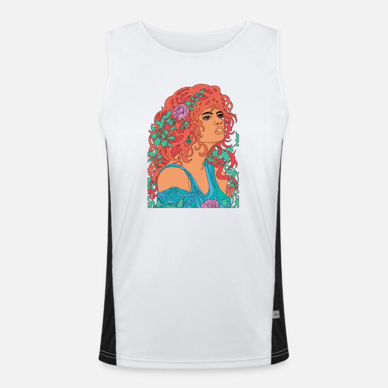 Red Nymph Psychedelic Pop Blumenporträt Funktionelles Kontrast-Tank Top für Männer 
