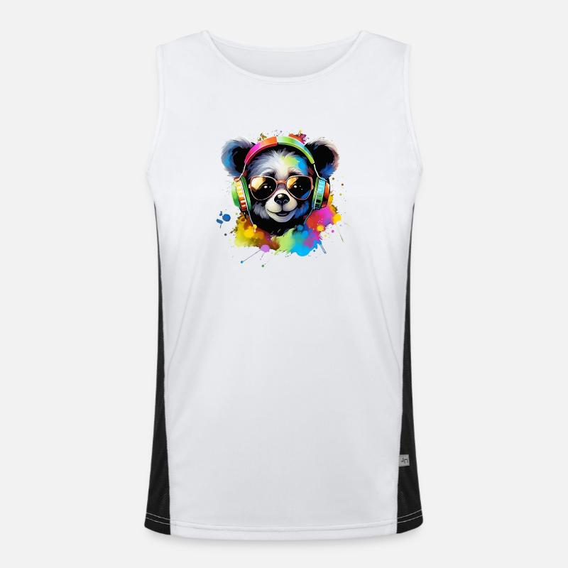 Mignon bébé panda ours avec casque cadeau ours Débardeur respirant contrasté Homme 