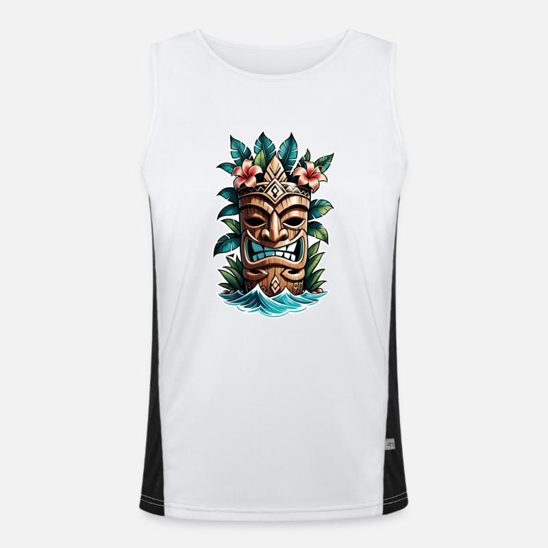 Tiki Beach - Polynesia Statue - Men's Functional Contrast Tank Top  - white/black