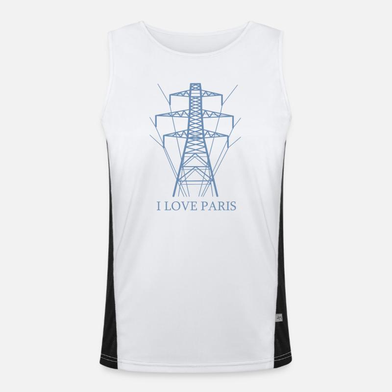 Ironisch Ich liebe Paris Eiffelturm als Strommast Funktionelles Kontrast-Tank Top für Männer 