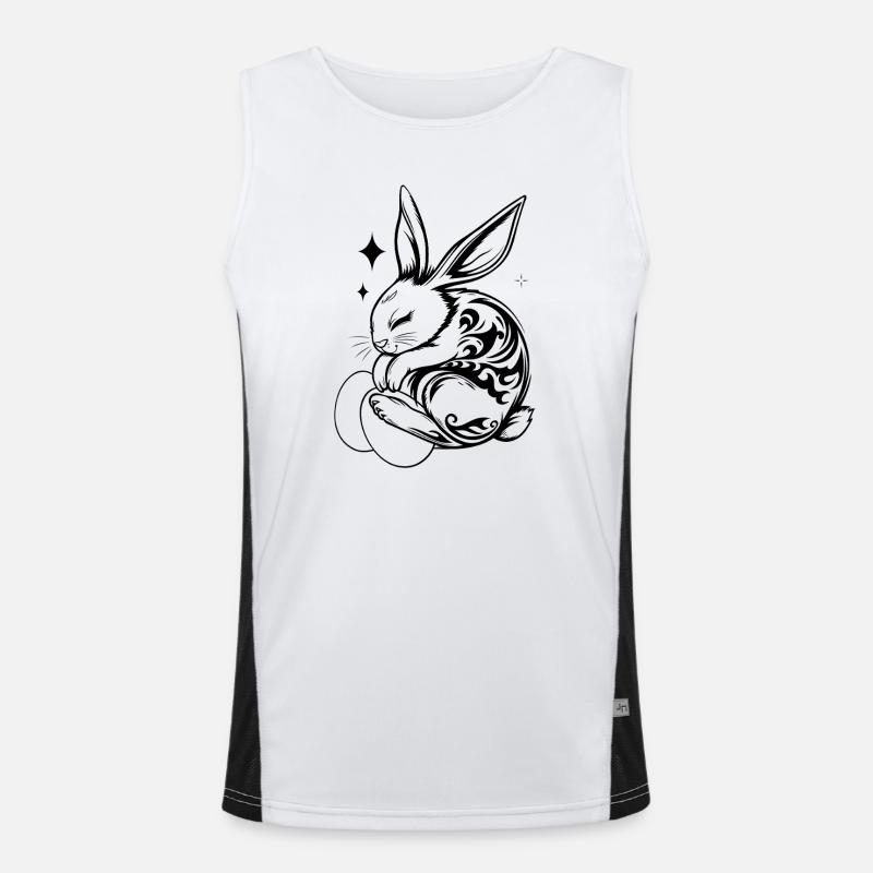 Sleeping Easter Bunny with Tribal and Eggs Men's Functional Contrast Tank Top 