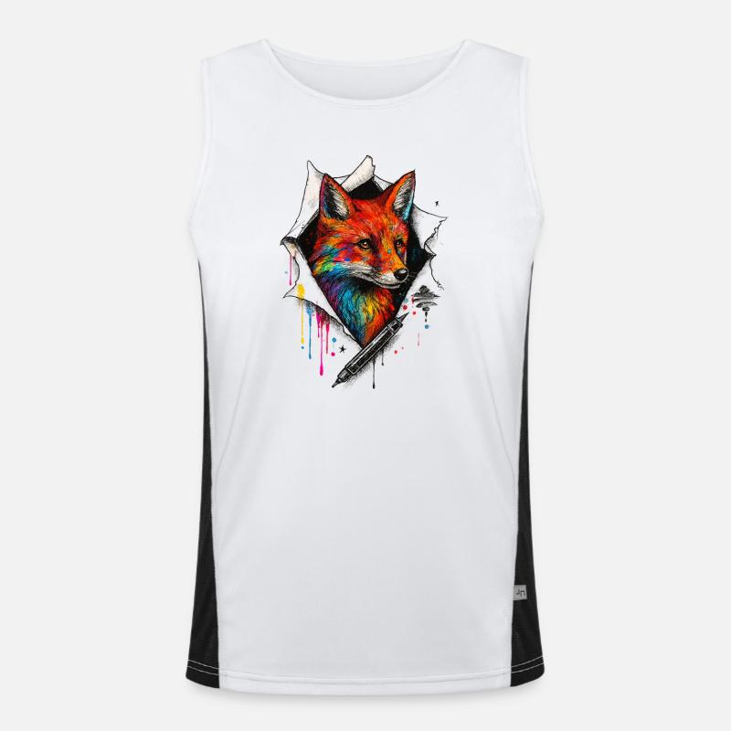 Regenbogenfuchs Kunst mit Farbspritzer Funktionelles Kontrast-Tank Top für Männer 