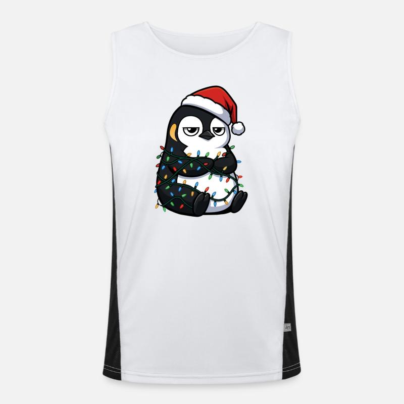 Grumpy Penguin Christmas Clumsy Santa Verhed Men's Functional Contrast Tank Top 