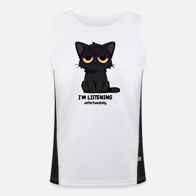 Mürrische Schwarze Katze | Null Bock Katzen Motiv Funktionelles Kontrast-Tank Top für Männer 