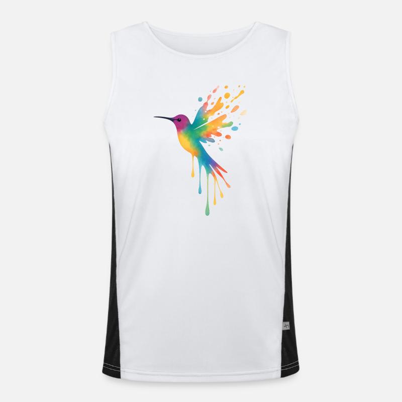 Colibri Aquarelle : Oiseau Multicolore Splash Débardeur respirant contrasté Homme 