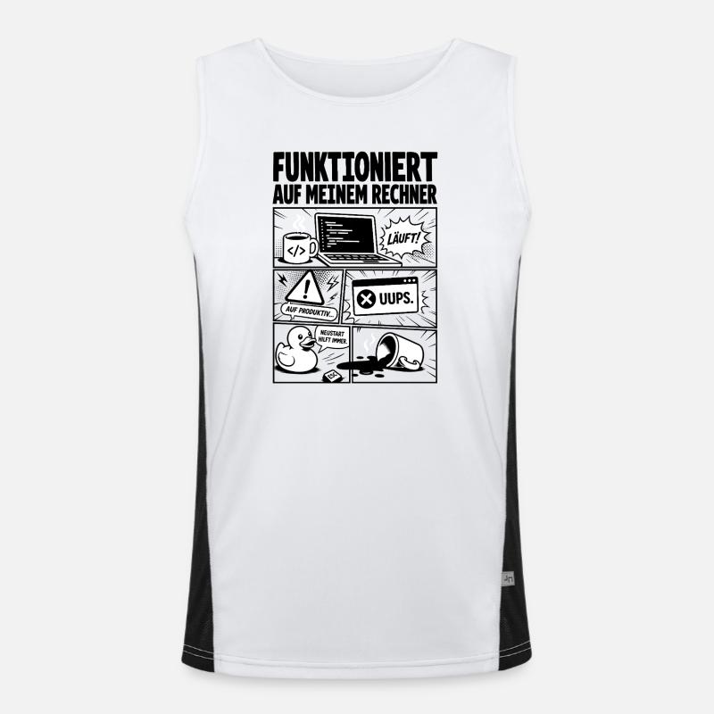 Läuft Coding Comic Design - Funktionelles Kontrast-Tank Top für Männer - Weiß/Schwarz