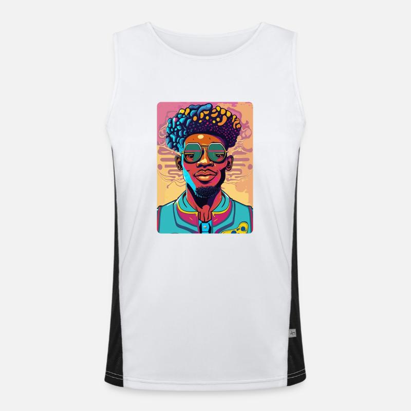Cool Afro Man with Glasses Men's Functional Contrast Tank Top 