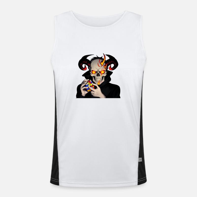 Crâne cornu | Résoudre son cube puzzle maudit Débardeur respirant contrasté Homme 