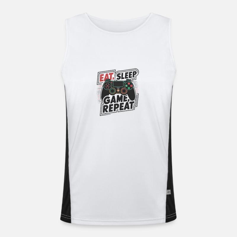 Eat, Sleep, Game, Repeat Funktionelles Kontrast-Tank Top für Männer 