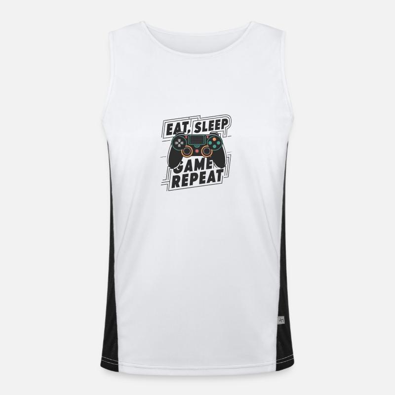 Eat, Sleep, Game, Repeat Funktionelles Kontrast-Tank Top für Männer 