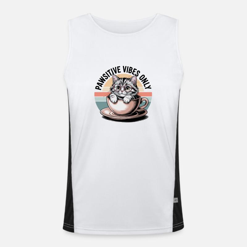 Pawsitive Vibes Only – Cat in a Cup Funktionelles Kontrast-Tank Top für Männer 