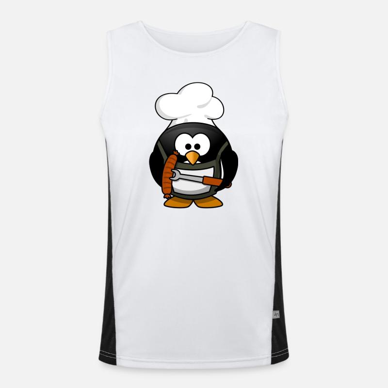 Kochpinguin mit Grillwurst Funktionelles Kontrast-Tank Top für Männer 