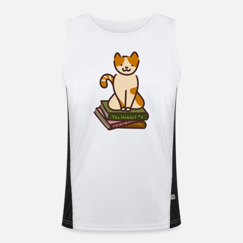 Katze auf Büchern Funktionelles Kontrast-Tank Top für Männer 