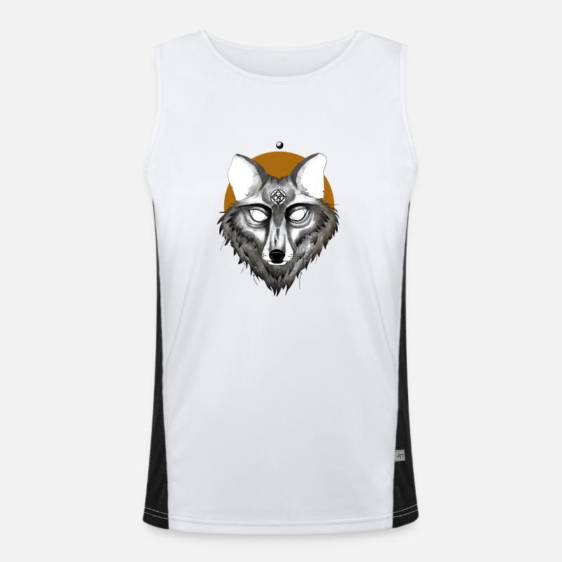 Mystischer Wolf mit Pentagramm Blick Funktionelles Kontrast-Tank Top für Männer 