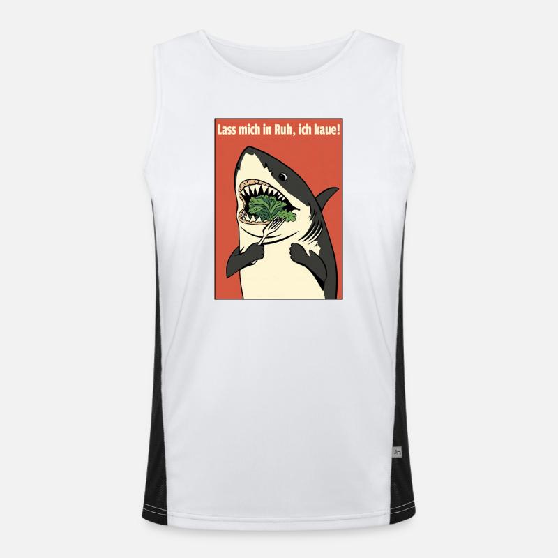 Humorous shark with salad Men's Functional Contrast Tank Top 