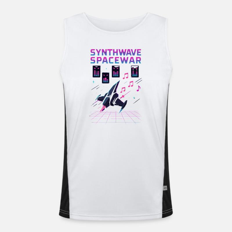 SYNTHWAVE SPACEWAR Retro Neon 80s Spaceship Men's Functional Contrast Tank Top 
