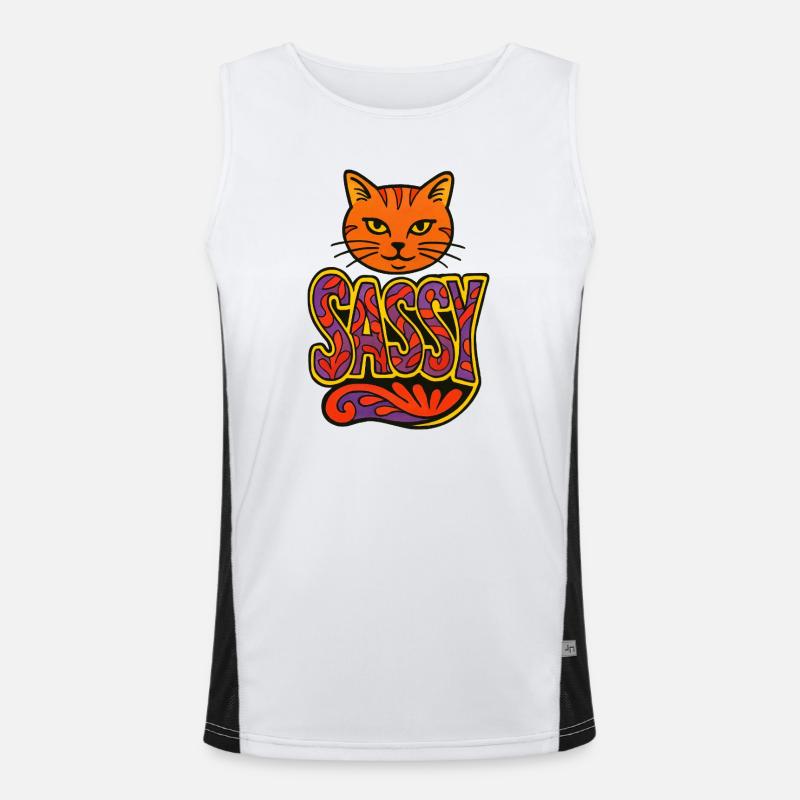 Sassy Cat Psychedelic Script - Men's Functional Contrast Tank Top  - white/black