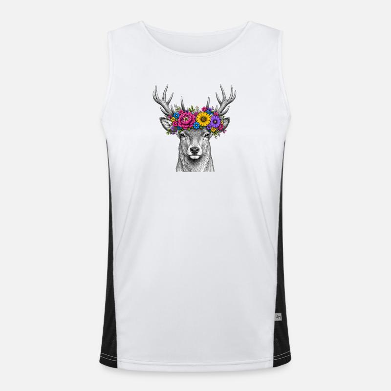 Portrait de cerf en forme de couronne florale Débardeur respirant contrasté Homme 