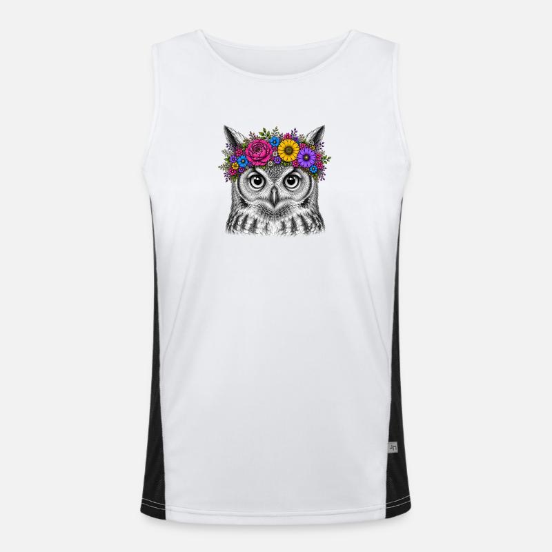 Eulenkopf mit Blumenkrone Funktionelles Kontrast-Tank Top für Männer 