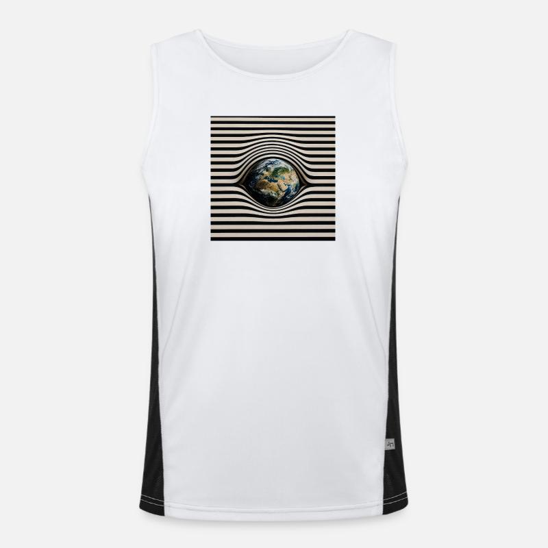 Earth in Optical Wave Pattern - Men's Functional Contrast Tank Top  - white/black