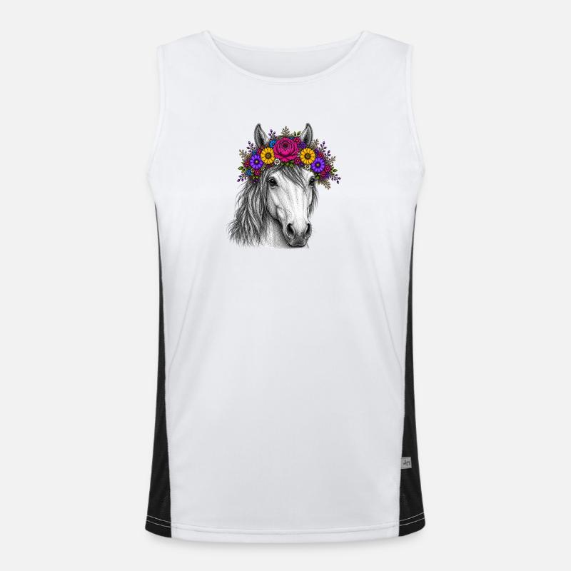 Cheval avec une couronne de fleurs Débardeur respirant contrasté Homme 