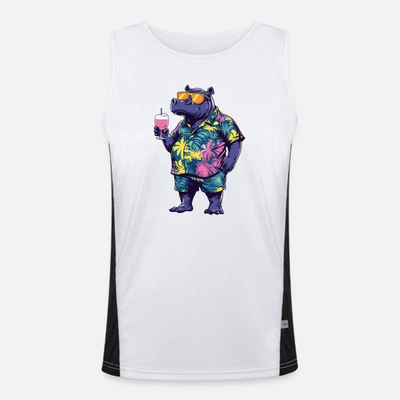 Hippopotamus Comic Summer - Men's Functional Contrast Tank Top - white/black